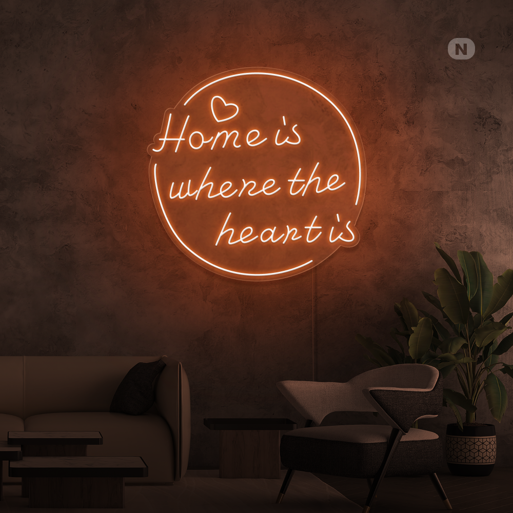 Neonskilt home is where the heart is