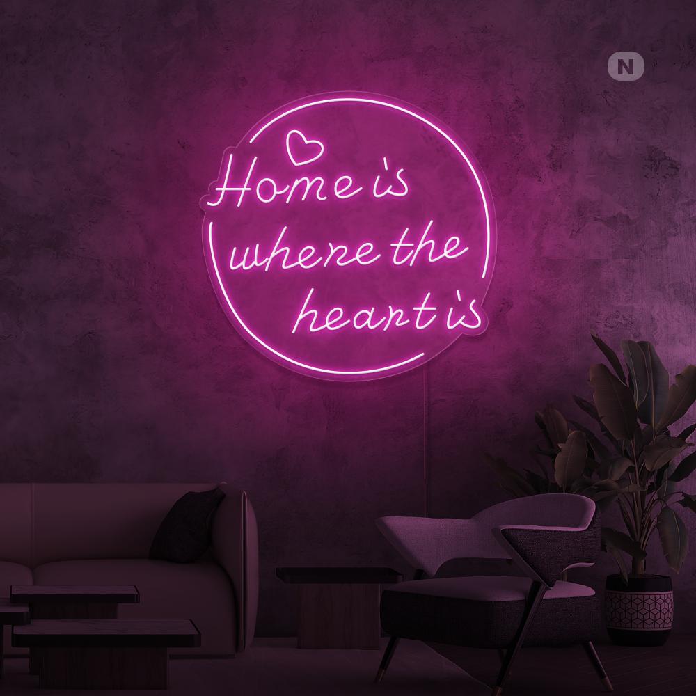 Neonskilt home is where the heart is