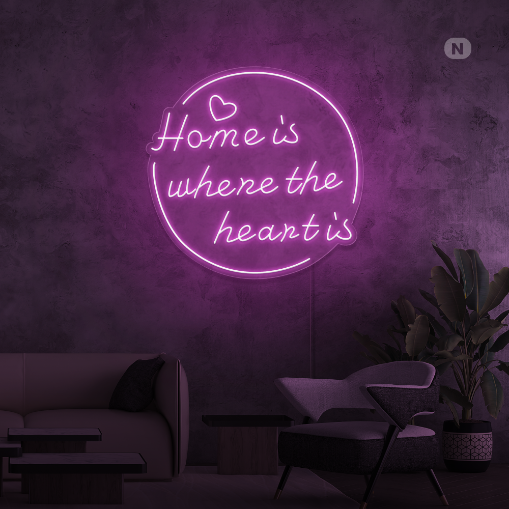 Neonskilt home is where the heart is