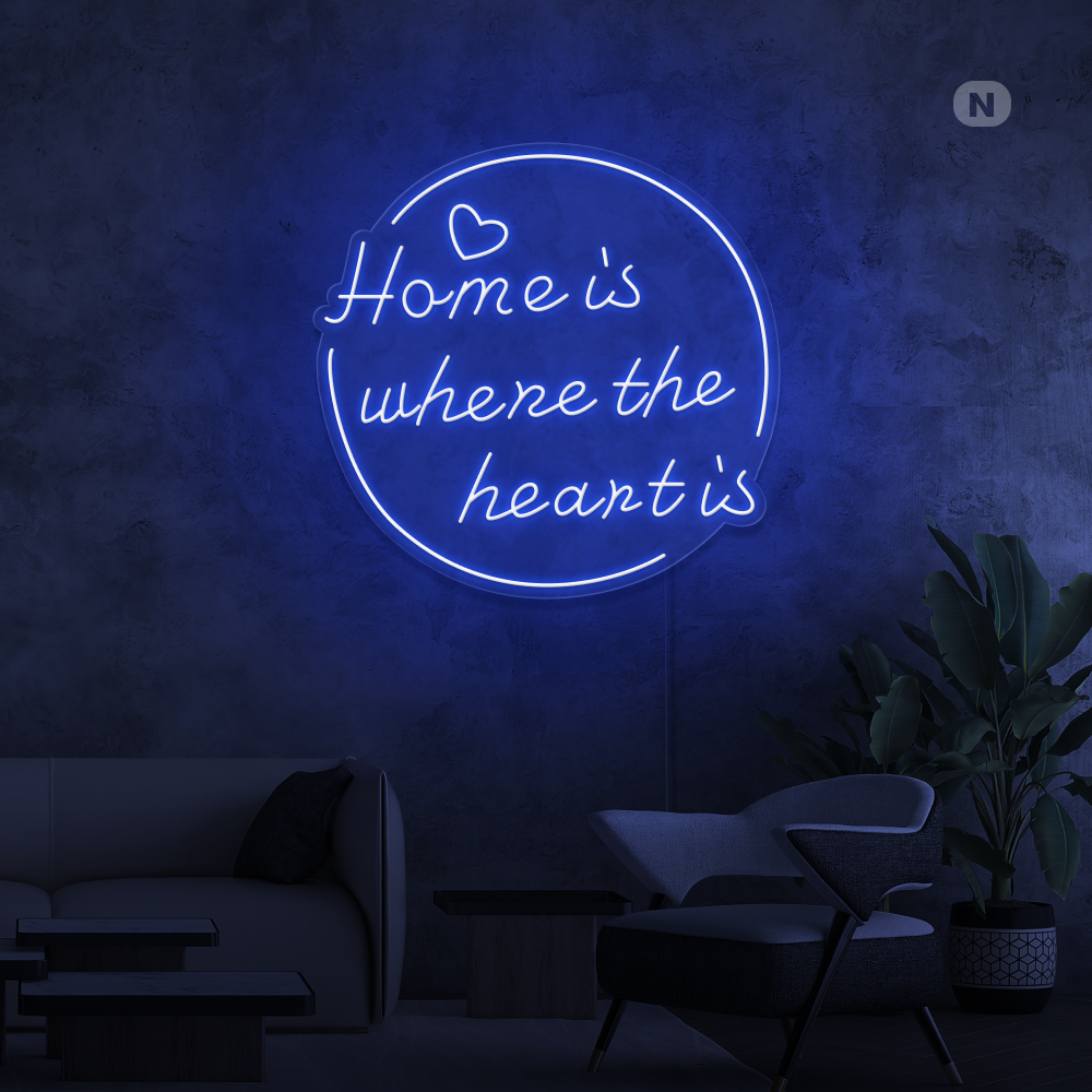 Neonskilt home is where the heart is